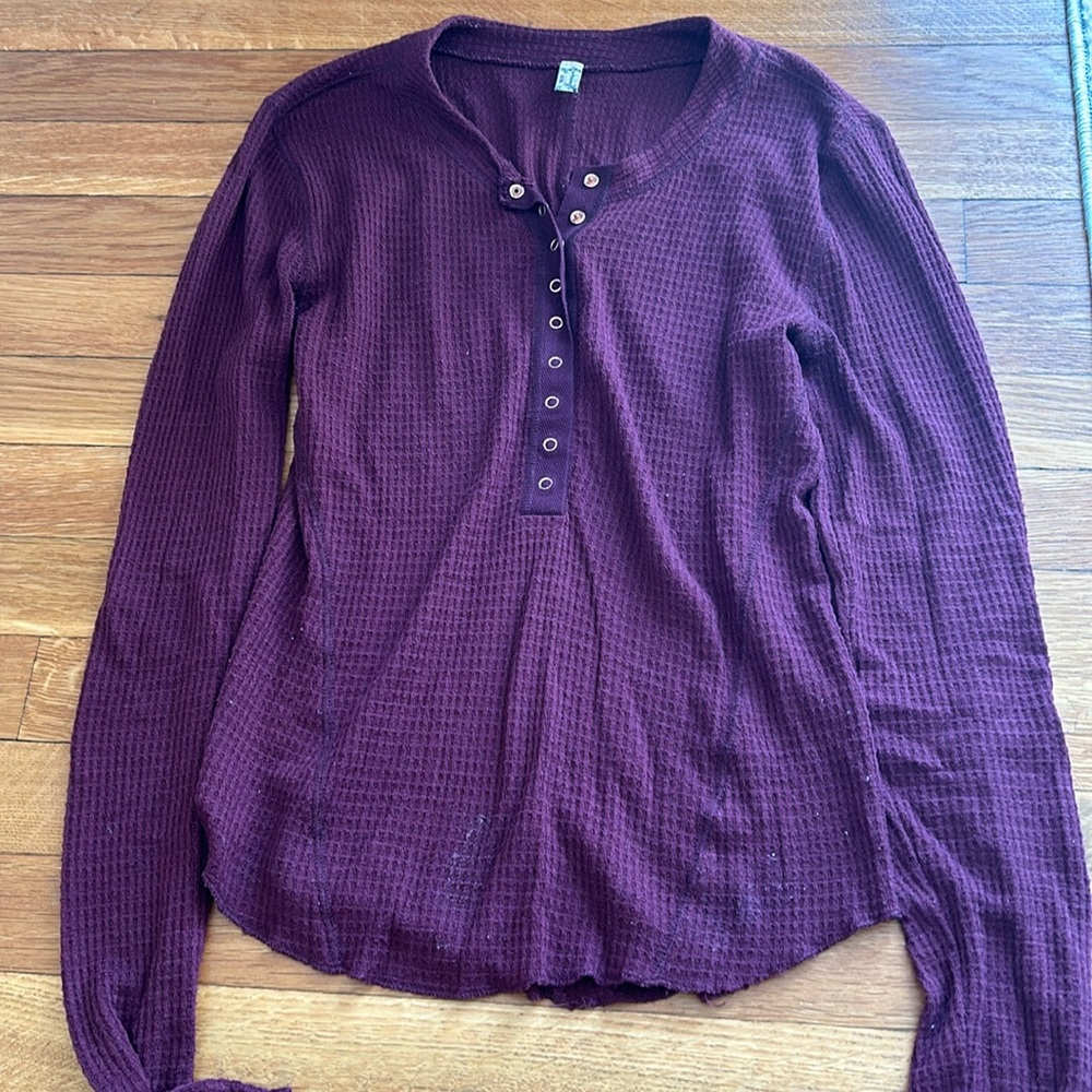 Free People Maroon Long Sleeve Too with Buttons